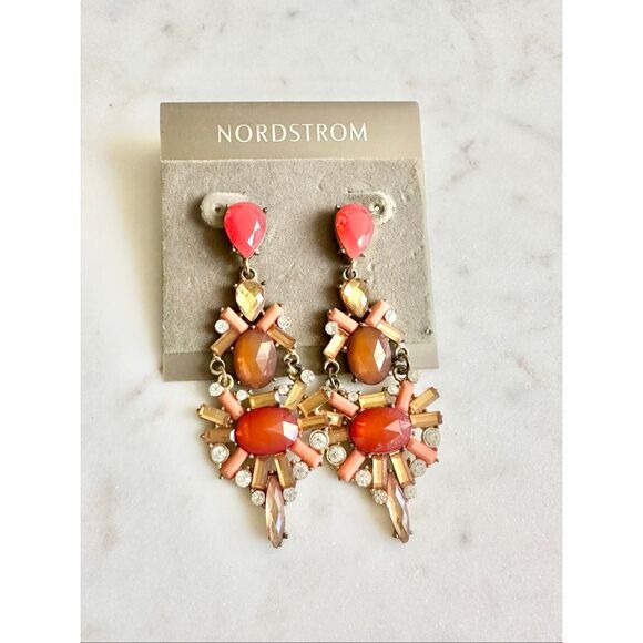 Vintage Nordstroms orange tone rhinestone earrings - Picture 2 of 2